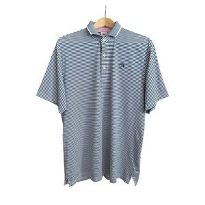 PUMA Arnold Palmer Edition Blue Striped Golf Polo Shirt Sporty Iconic Size Large